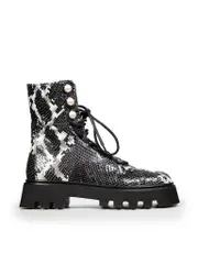 Leather Snake Effect Combat Boots