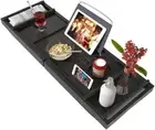 Bath Caddy Tray, Adjustable Bathtub Tray with Book & Wine Holder, Black, Lacquer