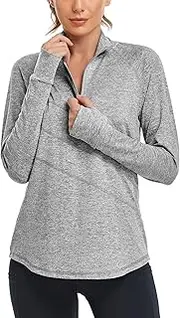 [Cucuchy Style] Cucuchy Womens Long Sleeve Workout Shirts Quarter Zip Pullover with Thumb Holes