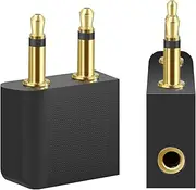 [2 Pack] T Tersely Gold Plated Flight Airplane Headphone Audio Adapter, Air Plane Flight Connector Earphone Headphone Audio | Convert Great Sound on All Planes | Suits All in-Flight Media Systems