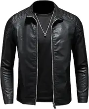 [Sumairah] Mens Motorcycle Standing Collar Leather Jacket Men Bomber Leather Coat Leather Jackets For Men