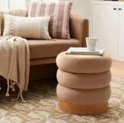 Clarkdale Channel Tufted Ottoman with Wood Base Light Brown Velvet - Threshold