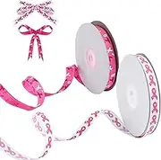 2 Rolls Grosgrain Pink Printed Ribbon,50 Yards Breast Cancer Awareness Ribbon for Cancer Awareness Party Wrapping Wreath Bows Crafts Decor