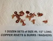 SIZE #9__1/2" SOLID COPPER RIVETS & BURRS_WASHERS__12 Sets U.S. SELLER