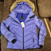 NWT BOGNER FIRE + ICE DOWN PUFFER JACKET SASSY-D FUR LINE HOODIE MULTI ZIP Sz 8