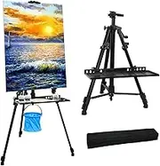 NewZeal Artist Easel Stand Painting Stand Art Easel, 20"to 61" Art Easel for Painting Canvase & Displaying, Aluminum Adjustable Height Display Tripod with Portable Bag/Folding Keg/Apron.(Black)