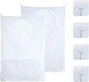 White Hanging Laundry Hamper Bag, 2Pcs White Door Hanging Laundry Hamper Bags,Door-Hanging Mesh Laundry Hamper Bag,Door Hanging Laundry Hamper Bag Clothe Storage Bag,Over Door Laundry Bags with Hooks