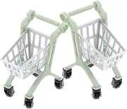 HANABASS 2pcs Mini Shopping Cart Model for Dollhouse Supermarket Cart Realistic Small Storage Decoration for Pretend Play and DIY Mini House Scenes