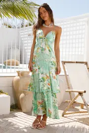 Flower Garden Maxi Dress Green