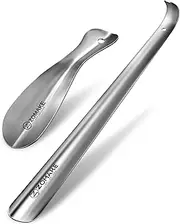 [ZOMAKE] Shoe Horn Long Handle - 42/19CM Metal Shoehorn for Home or Travel Use shoe helper with Hole and Hook Handle 2 Pack