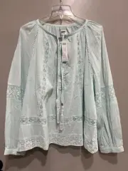 NWT Chicos Size 3 $109 lace trim Gauze peasant with tassel pastel green Spring