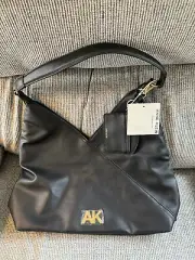 Anne Klein, Pebbled Black Faux Leather, Hobo/Shoulder Bag with Wallet, NWT