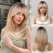 Long Blonde Wig with Bangs Layered Wigs for White Women Curtain Bangs Wig Omb...