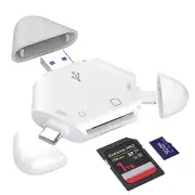 SD Card Reader,Memory Card Reader for White(Lightning+USB+USB-C for SD+TF)