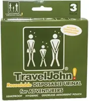 TravelJohn Adventurer Resealable Disposable Urinal for All Genders, Adults, and Children (3 Pack) Designed for Emergencies, Travel, Camping, Long Car Rides, and More - 28oz/800ml Capacity (TJ1C)
