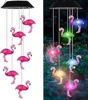 AIONASA Solar Wind Chimes Flamingo,Birthday Gifts for Mom Grandma Dad, IP65 Waterproof Memorial with 7 Color Changing LED Lights, Outdoor Decor Garden Yard Decorations
