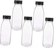 PRETYZOOM 5Pcs Outdoor Glass Beverage Bottles Juice Bottles Reusable Portable Drink Jars for Milk Water and Juicing Glass for Home Outdoor Use