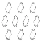 10Pcs Cat Shaped Alloy Open Back Bezel Pendants Resin Frame, Silver Tone