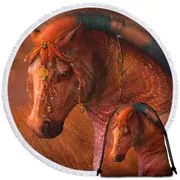 Horse Art African Masai War Pony Round Beach Towel