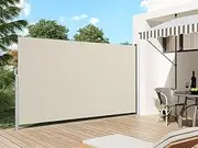 LUXI Retractable Side Awning 2×3m, Grey Outdoor Privacy Screen for Patio, UV-Resistant Sun Shade Wind Roller Blind with Aluminum Frame (Beige)
