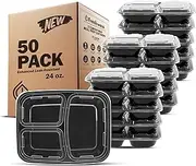 Freshware Meal Prep Containers [50 Pack] 3 Compartment with Lids, Food Storage Containers, Bento Box, BPA Free, Stackable, Microwave/Dishwasher/Freezer Safe (24 oz)