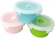 trrcylp 3Pack Collapsible Silicone Food Storage Containers with Lid 17OZ Foldable Lunch Bowls for Microwave Freezer Dishwasher Safe (500ml Round)