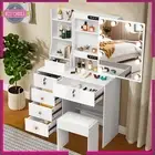 Modern Dressing Table Large Mirror Makeup Dresser Vanity Home Furniture + Stool