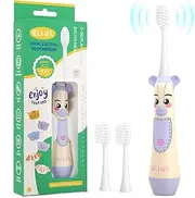 NELL&WELL Kids Electric Toothbrush, 2-Min Timer, 3 Modes with Memory, IPX 7 Waterproof, Battery Powered Kids Toothbrush with 3 Soft Bristles Heads for Children Boys and Girls Ages 3+ - Purple Bear