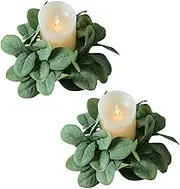 Candle Rings Wreaths Candle Rings Wreaths Green Floral Candle Ring for Centerpieces Indoor Decoration with Silk Fabric & Plastic Material Mini Wreaths for Cabinets