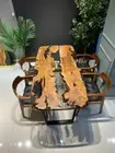 Walnut Clear Epoxy Dining Table | Custom Live Edge Resin Table | Handmade Table