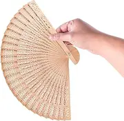 Wooden Hand Fan Foldable – Foldable Handheld Folding Fan | Wooden Hand with Sandalwood Scent, Vintage Engraved with Tassel, Chinese Style for Weddings and Home Decoration