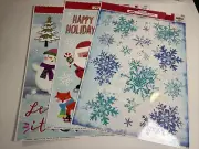 3pcs Christmas Window Clings Snow Men Santa Snow Flakes