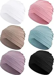 [Coume] 6 Pcs Slouchy Turban Hats Cancer Headwear Cancer Sleep Cap Lightweight Stretchy Turban Head Wrap Head Covering, 6 Color