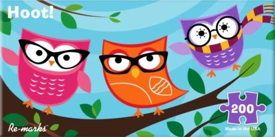 Re-marks - 'Hoot! Wise Owls' + 'Doghouse' 200 Piece Jigsaw Puzzles Bundle, NEW