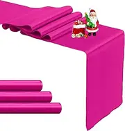 Pufogu 4 Pack Hot Pink Satin Table Runner 12 x 108 Inch Long Fuchsia Bright and Smooth Silk Fabric Table Runner for Wedding Banquet Birthday Party Decoration