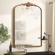 Arched Mirror, 36 X 24 Inch Gold Traditional Vintage Ornate Baroque Mirror Antiq