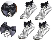 [OATIPHO] Elegant Sheer Fishnet Ankle Socks for Women Mesh Socks Bowknot Pair Set
