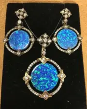 Sterling Silver .925 Gold Vermeil Opal Pendant And 3/4" Earring Set