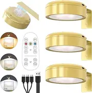 3 Pack Picture Lights for Wall, Rechargeable Battery Operated Wall Light, Picture Frame Lights with 3 Lighting Modes, Wireless Magnetic Painting Light Remote Control Timer for Art Frame Artworking