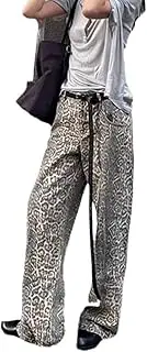 [COHGUDA] Leopard Print Jeans for Women, Y2K Aesthetic Vintage Leopard Pants, Streetwear Jeans, Straight Leg Denim Loose Trouser, Oversize Leopard Jeans, Leopard Pants, Wide Leg Pants