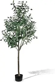 Artificial Olive Tree 5FT Tall Fake Potted Olive Tree with Faux Olive Branches and Lifelike Fruits for Modern Home décor Office Living Indoor（Contain Plastic Planter Pot）