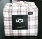 UGG QUEEN Cotton Flannel Sheet Set Cabernet Plaid Flat Fitted 2 Pillowcases NEW