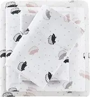 Intelligent Design Cozy Soft 100% Cotton Flannel Print Animals Stars Cute Warm, Ultra Soft Cold Weather Sheet Set Bedding, Full, Pink/Grey Hedgehogs 4 Piece