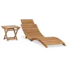 Outdoor Folding Sun Lounger with Table Garden Recliner Chair Solid Wood Timber