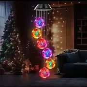 Solar RGB Color Changing Magic Ball Wind Chime Light Outdoor Waterproof Flamingo Wind Chime Garden Light for Outdoor Garden Balcony Terrace Decor Christmas New