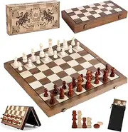 Chess Set Chess Board Games Magnetic Wooden Chess Checkers Set Folding Portable Travel Chess Game for Tournament Professional Beginner