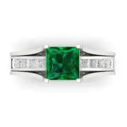 3.40 Princess Cut Emerald Ring Band bridal Set Sliding 14k White solid Gold