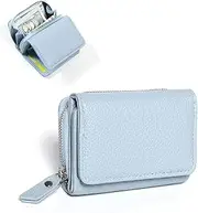 [Generic] Small Leather Wallet for Women, Purse with Zip and Card Slots, Mini Wallet with Coin Compartment, Blue, 10 x 8 x 4 cm, Minimalist