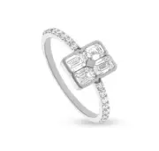 1.111 Ct Round & Emerald Lab Grown Diamond 10K White Gold Engagement Ring