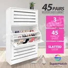 Shoe Cabinet Shoes Storage Rack 3 Doors 45 Pairs Organiser Shelf Cupboard White